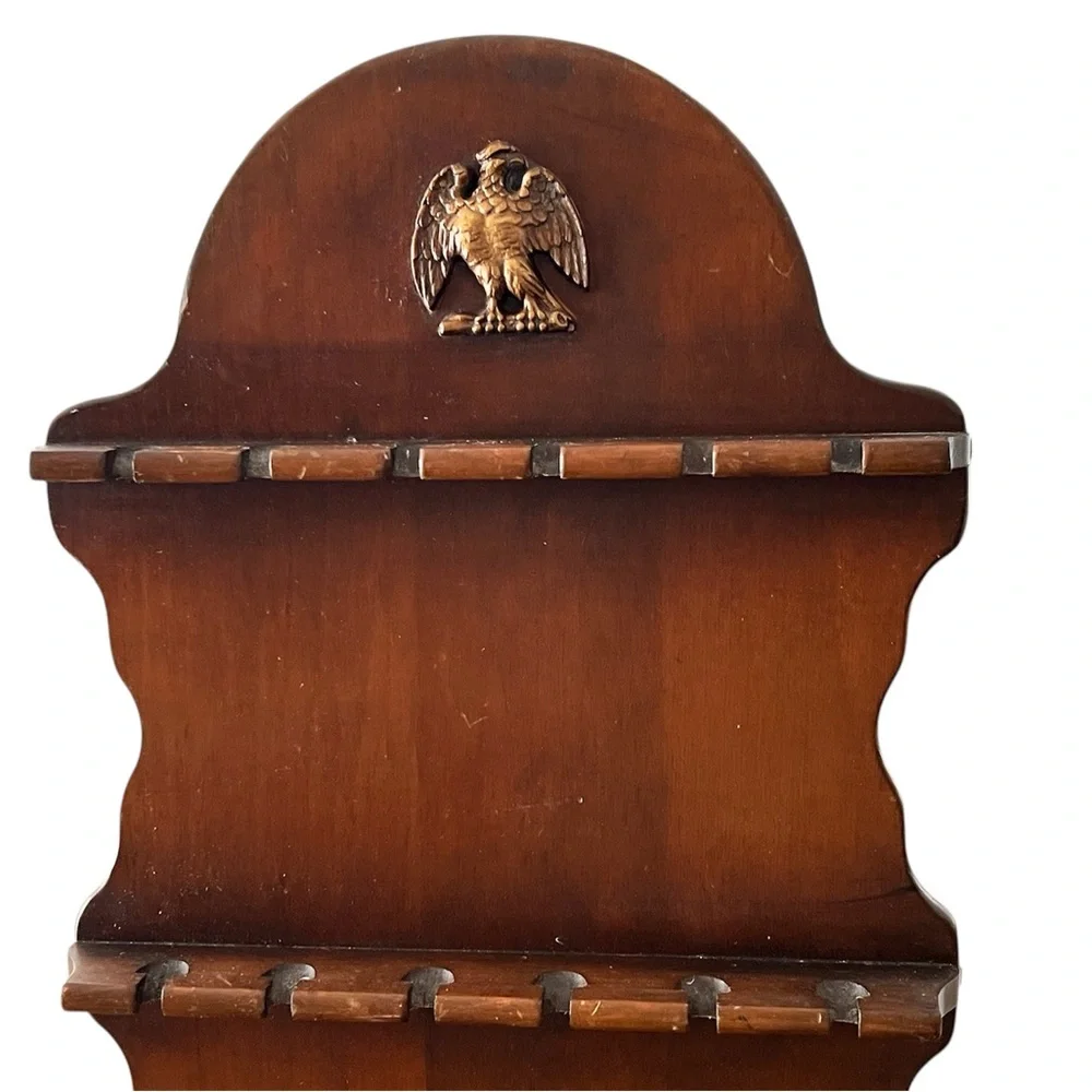 Vintage 12 Spoon Wooden Souvenir Collector Spoon Rack American Eagle Display